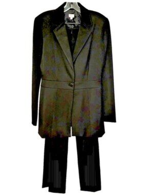 Cachè Womens Black Knit Single Button Blazer Slim Pant Suit Size 6